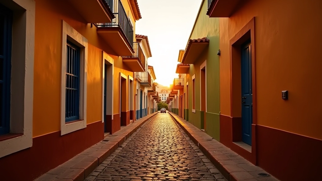 Calles adoquinadas del Viejo San Juan al atardecer