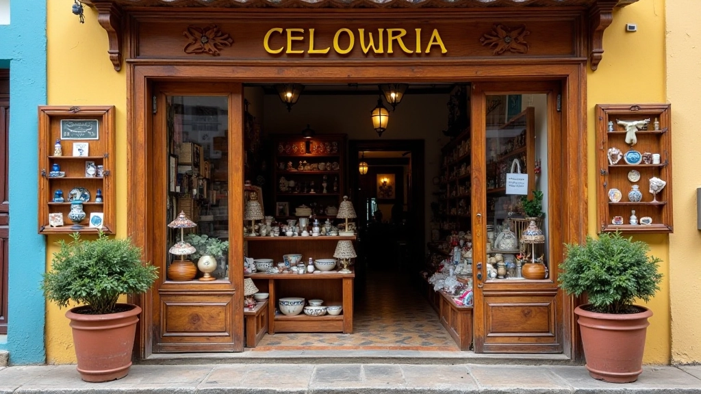 Tienda tradicional con vitrina de madera y productos artesanales en el Viejo San Juan